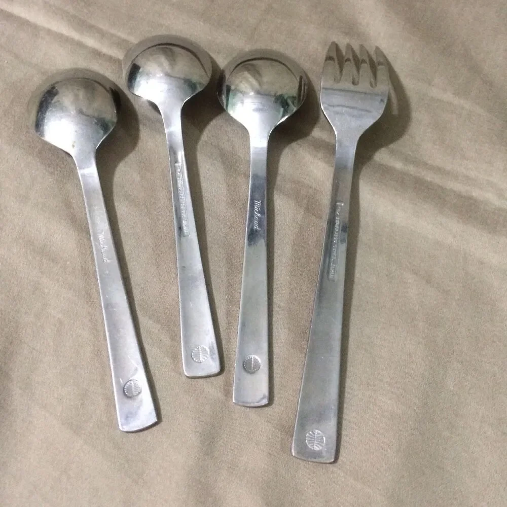 Vintage 80s Pan Am Airlines Wave Pattern Flatware Set 3 Spoons 1 Fork